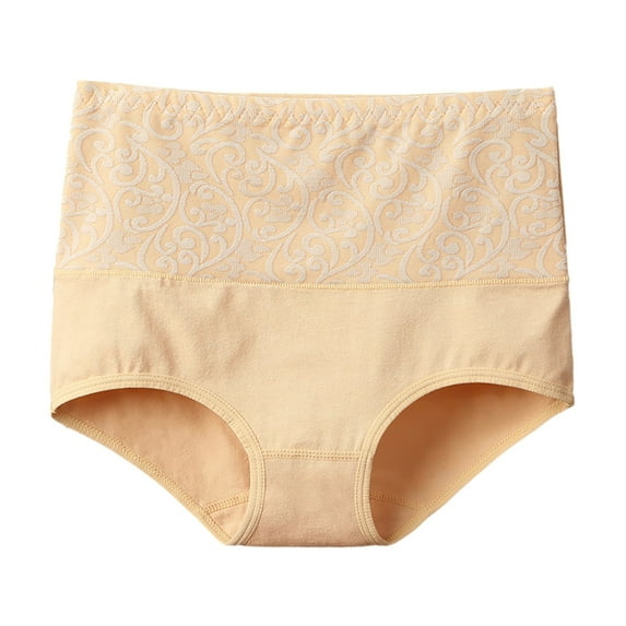 HNMKIU Plus Size Panties for Women High Waisted Solid Color Comfortable Briefs Women Underwear Beige,L