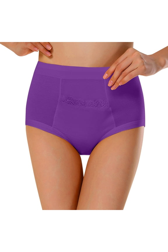 Plus Size Panties for Women Menstrual High Waist Leakproof Briefs with Pocket Design Protection Underwear for Women Purple,L
