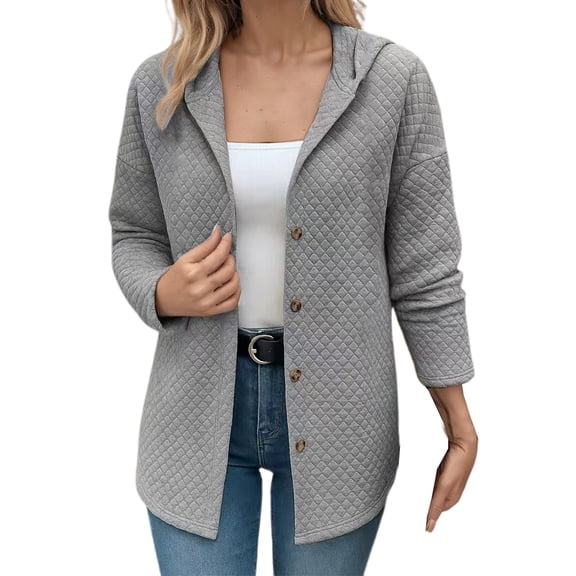 HNMKIU Plus Size Plaid Hooded Cardigan Sweatshirt Long Sleeve Open Front Casual Loose Fit Outwear Fall Winter Fashion Womens Hoodies Grey,XL