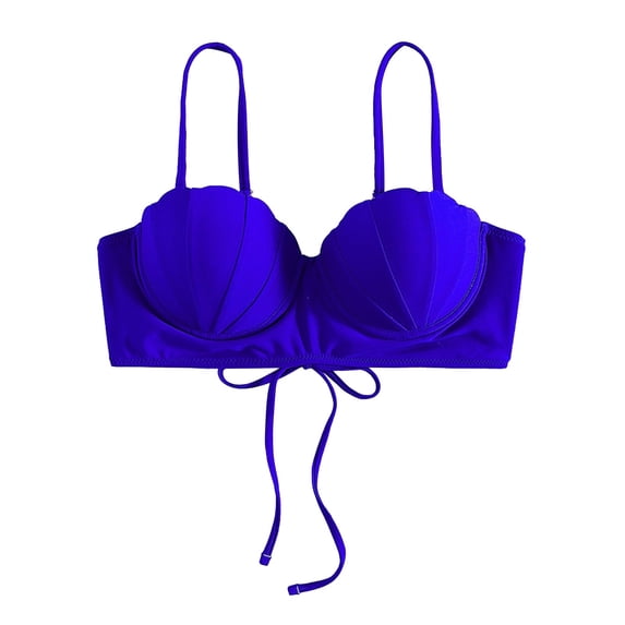 HNMKIU Plus Size Solid Color Strappy Lace Women's Swimwear Bikini Top with Tie Side Design Swim Tops Women Blue,XS