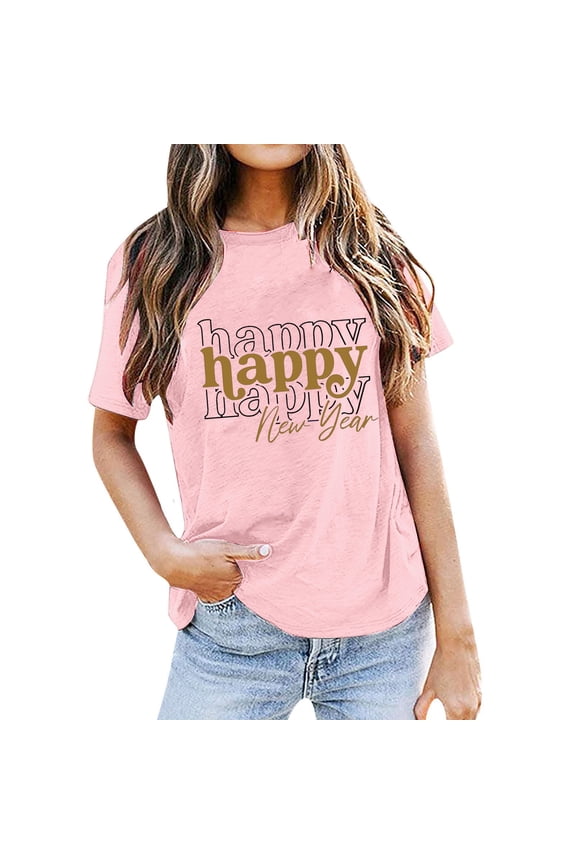 Plus Size T Shirts for Women Graphic Print Round Neck Short Sleeve for Everyday Comfort and Stylish Wear Casual Tops for Women Light Pink,L