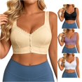 thumbnail image 1 of HNMKIU Plus Size Wirefree Bra Fashion Lace Front Closure Backless Racerback Seamless Comfort Full Coverage Daily Wear Beige - 90E, 1 of 8