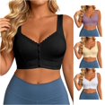 thumbnail image 1 of HNMKIU Plus Size Wirefree Bra Fashion Lace Front Closure Backless Racerback Seamless Comfort Full Coverage Daily Wear Black - 105E, 1 of 5