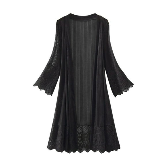HNMKIU Plus Size Womens Casual Womens T Shirts Loose Fit Long Sleeve Lace Splice Flare Sleeve Smock Cardigan Black,L