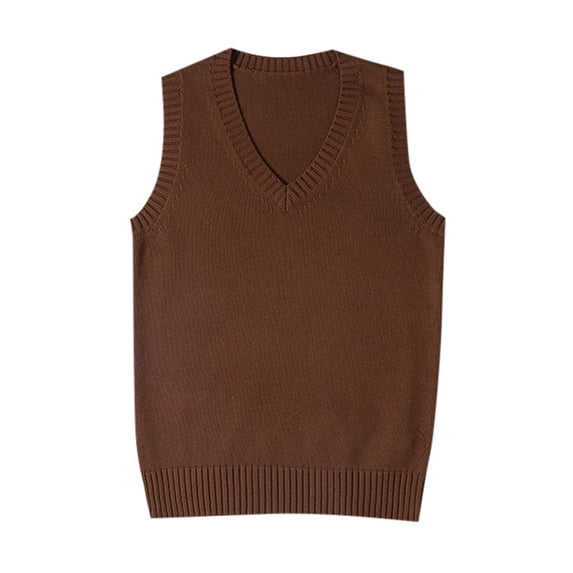 HNMKIU Preppy Style School Sweater Vest for Women Knitted Sleeveless Top Ideal for Casual and Academic Wear 01_Brown,L