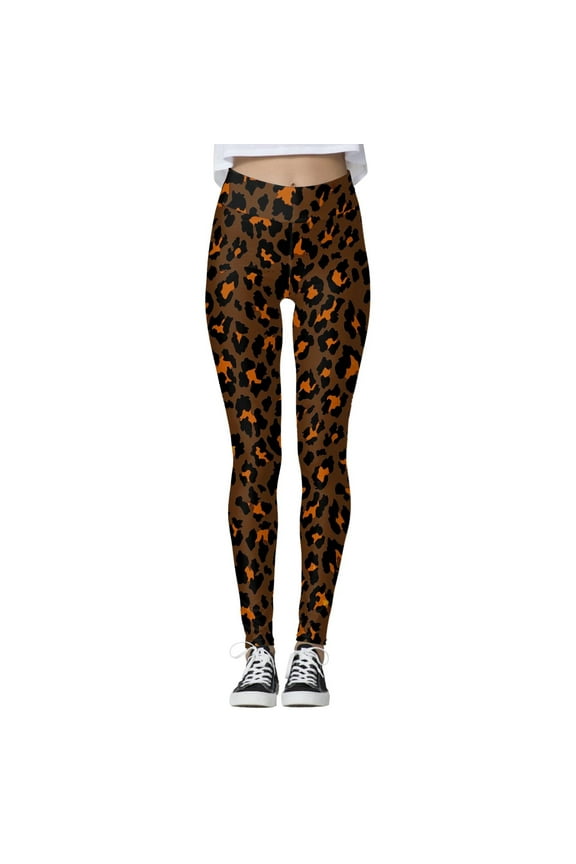 Print Workout Leggings for Women Leopard Pattern Yoga Tight Pants Fashion Fitness Leggings Yellow-c，L