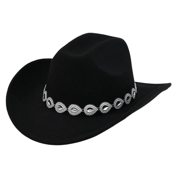HNMKIU Retro Western Cowboy Hat for Men and Women with Metal Drops Gemstone Net Design Chain for Parties and Fashion Events Cowboy Hats for Men 03_Black,One Size