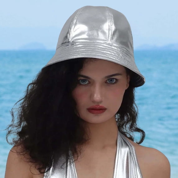 HNMKIU Reversible Metallic Fisherman Sun Hat for Outdoor Travel and Street Style Fashion Silver,One Size