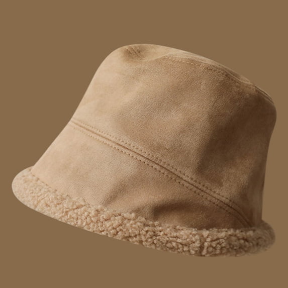 HNMKIU Reversible Winter Fisherman Hat for Women Cozy Lamb Warm Bucket Cap Versatile Fall Season Outdoor Khaki,One Size