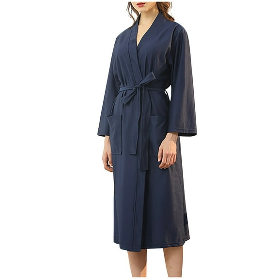 HNMKIU Robe Polyester Unisex Hotel Men Women Matching Pajamas for Couples Navy,M