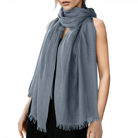 HNMKIU Scarf - All-Season Linen Blend Solid Color Shawl for Women Dark Gray,One Size