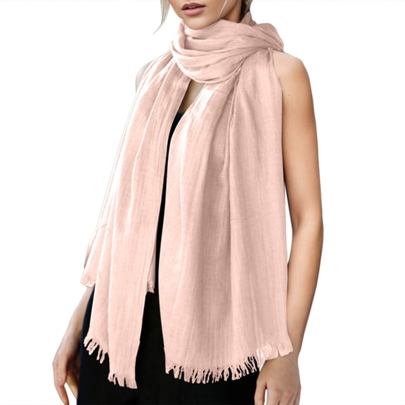 HNMKIU Scarf - All-Season Linen Blend Solid Color Shawl for Women Pink,One Size