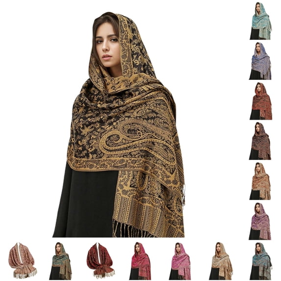 HNMKIU Scarf Elegant Fringed Shawl With Paisley Design Feel Soft Wrap For Women Scarf Blue,One Size