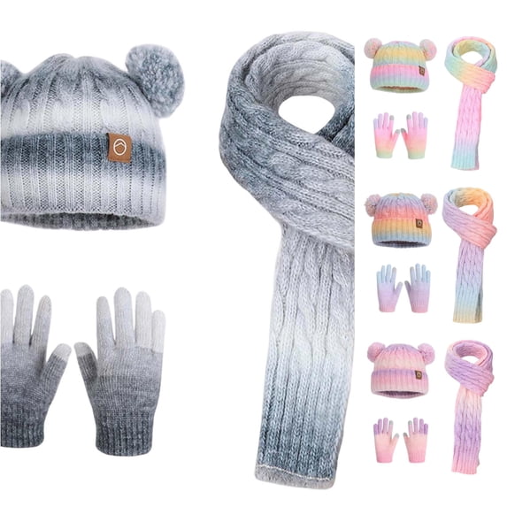 HNMKIU Scarf ,Hat,& Gloves Kids Winter Scarf Hat Soft Knitted With Ear Cozy Neck Warmer Mittens For Boys Girls Cold Weather Grey,One Size