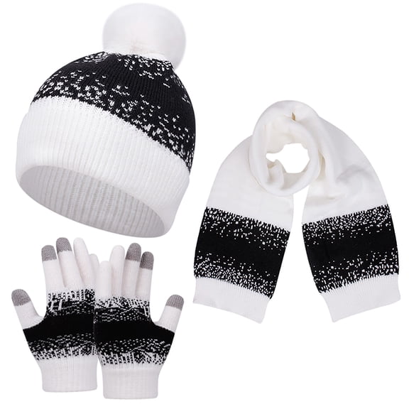 HNMKIU Scarf Hat Gloves Set for Men Women Winter Cozy Three Piece Ensemble Comfort Warmth Home Outdoor White,One Size