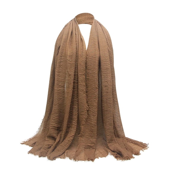 HNMKIU Scarf - Ladies' Pleated Linen Scarf for Airy Comfort and Sun Versatile Shawl for Everyday Wear Brown,One Size