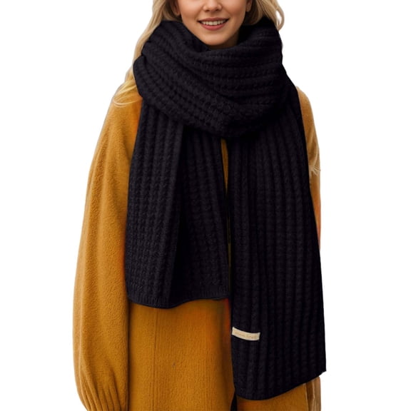 HNMKIU Scarf Warmer Knit Solid Color Winter Fashion Thick And Cozy Everyday Accessory for Daily Wear Black,One Size