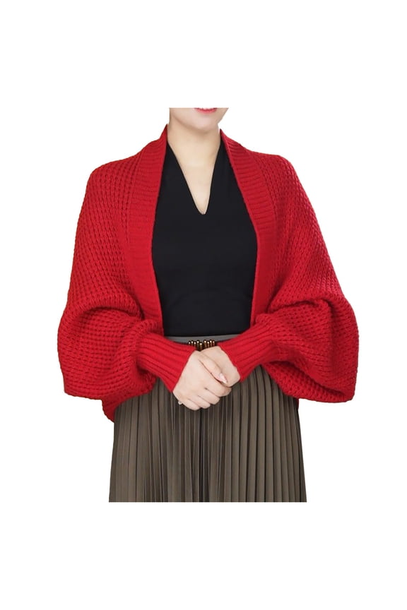 Scarf Women Fashion Knitted Shawl Cardigan-Style Wrap with Loose Long Sleeve Temperament Functional Accessory for Versatile Styling Red,One Size