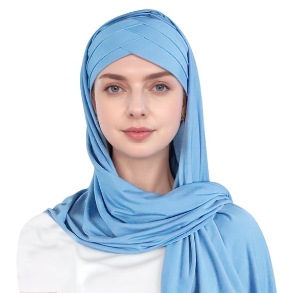 HNMKIU Scarf | Women Hat Ruffle Cancer Chemo Turban Wrap Cap Scarf Shawl Sky Blue,One Size