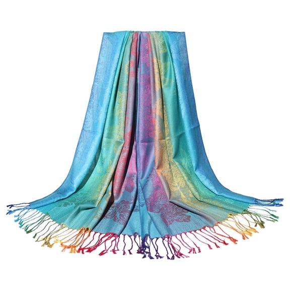 HNMKIU Scarf Womens Jacquard Scarf Colorful Ethnic Style Shawl Tassel Scarf Light Blue,One Size