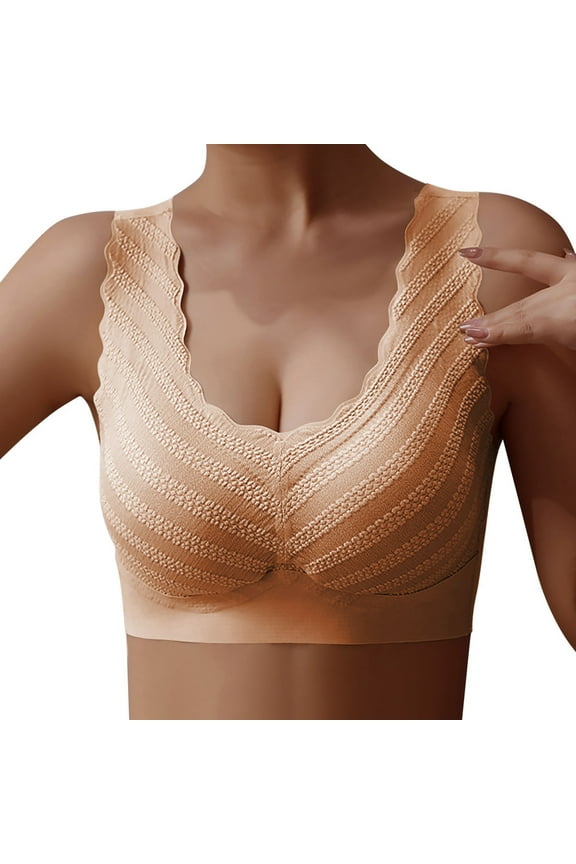 Seamless Bras Wide Strap Tube Top Built-In Padded Gathered Design Chest Wrapped Support No Underwire for Comfort Plus Size Bras for Women Orange,XXXL