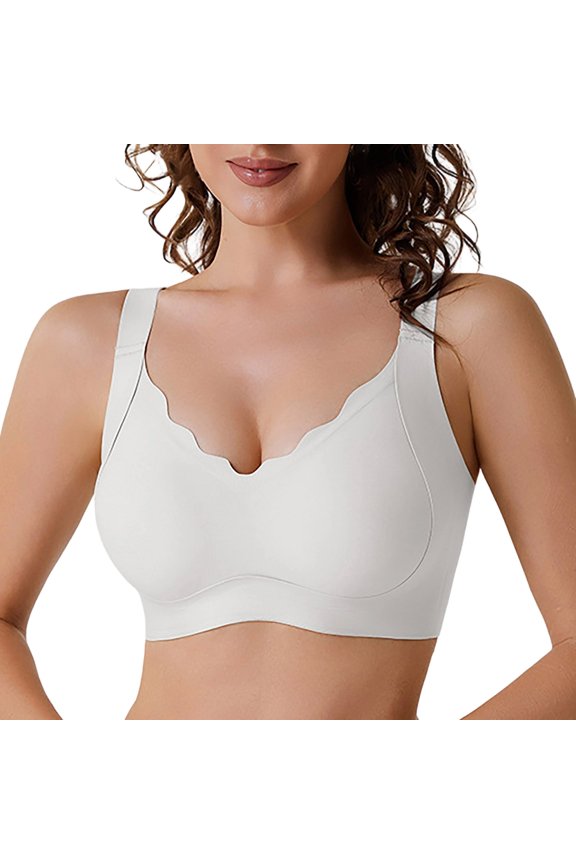 Seamless Bras for Women Wirefree Bra with Lace Trim Soft Lifting Support Unlined Comfort Everyday T Shirt Bralette Plus Size Bras for Women White,XL