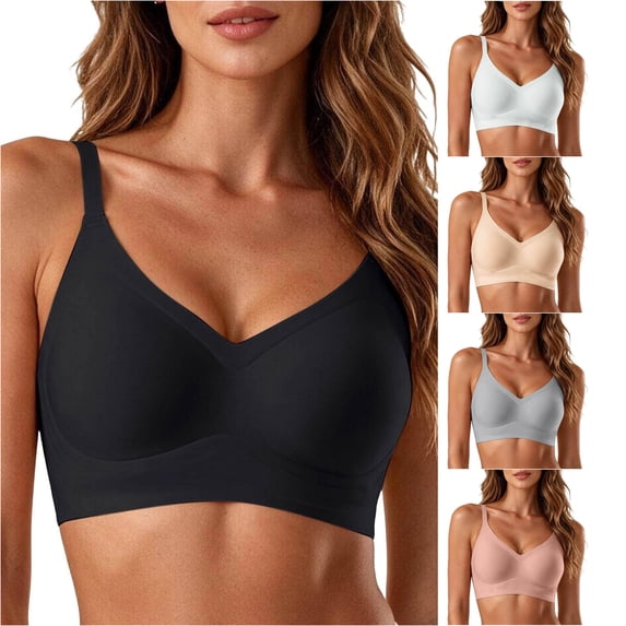 HNMKIU Seamless Fit Wireless Bra For Everyday Comfort Soft Underwear Top Breathable Stackable Casual Leisure All-Season Versatile -Closure Design Black - XXL
