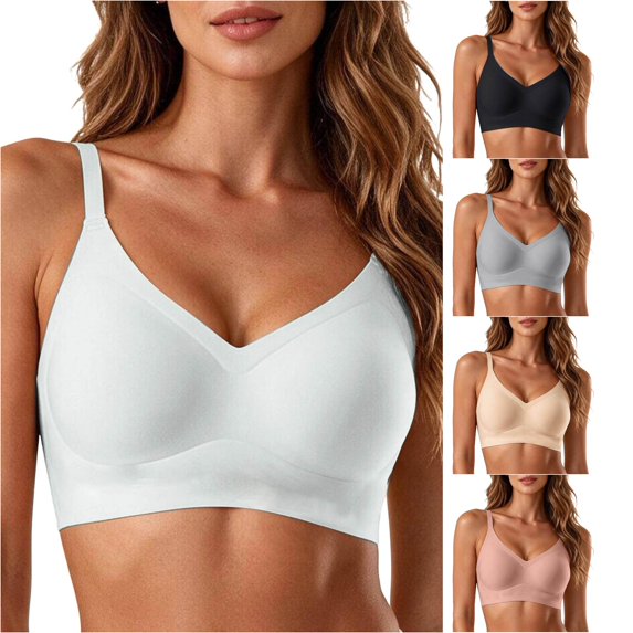 HNMKIU Seamless Fit Wireless Bra For Everyday Comfort Soft Underwear Top Breathable Stackable Casual Leisure All-Season Versatile -Closure Design Blue - XL