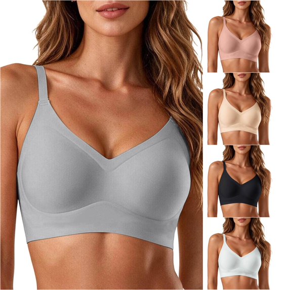 HNMKIU Seamless Fit Wireless Bra For Everyday Comfort Soft Underwear Top Breathable Stackable Casual Leisure All-Season Versatile -Closure Design Grey - L