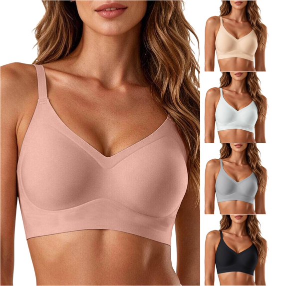 HNMKIU Seamless Fit Wireless Bra For Everyday Comfort Soft Underwear Top Breathable Stackable Casual Leisure All-Season Versatile -Closure Design Light Pink - L