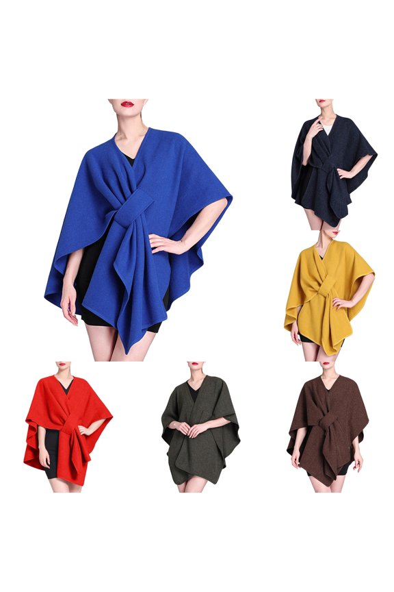 Shawl Wraps for Women Ladies Autumn Winter Imitation Collar Hooded Shawl Cape Woolen Coat Large Size Cardigan Blue,One Size