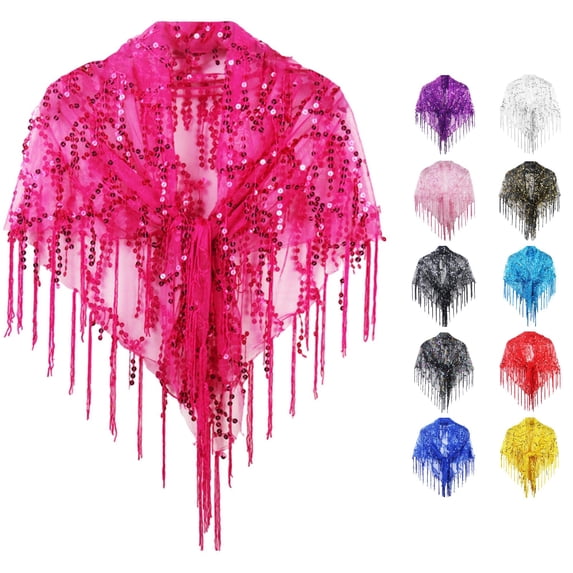 HNMKIU Shawl Wraps for Women Sequined Tassel Small Shawl Casual Blouse Wrap Hot Pink,One Size
