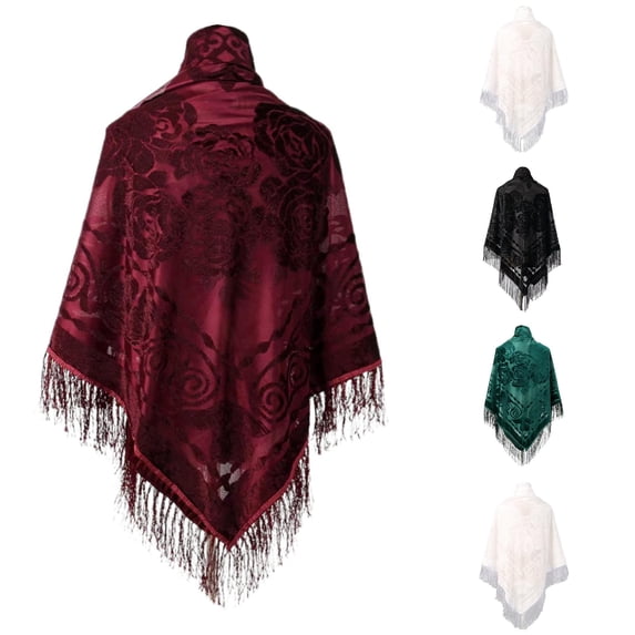 HNMKIU Shawl Wraps for Women Velvet Fringe Shawl Square Wrap Ethnic Style Winter Outerwear Warmth Cheongsam Scarf Red,One Size