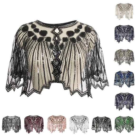 HNMKIU Shawl Wraps for Women Women's Dinner Shawl Sequined Evening Dress Small Jacket Wind Cloak Black,One Size