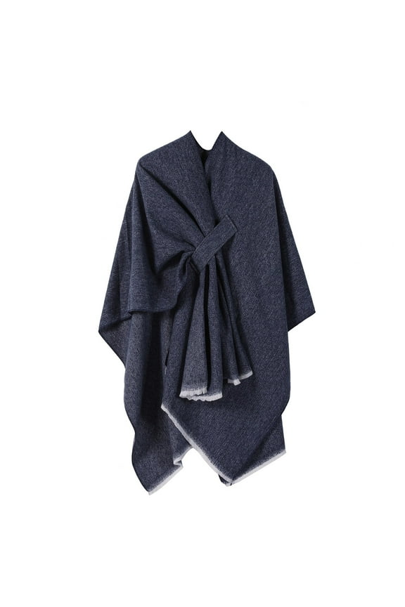 Shawl for Women Knitted Solid Color Cape with Cozy Warmth and Style Navy,A