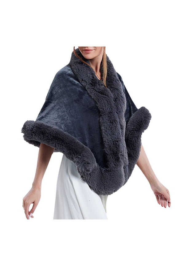 Shawl with Collar for Elegant Evening Cape Winter Coat Accessory for Women Grey,One Size