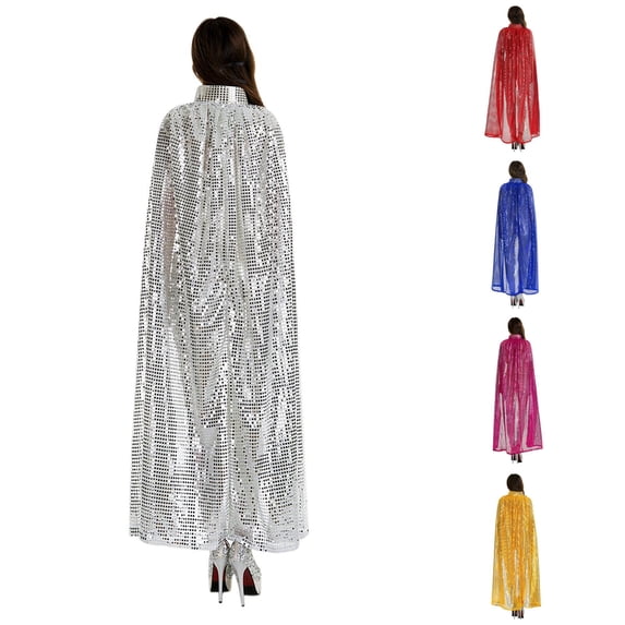 HNMKIU Shawls for Evening Dresses Women Men Sequin Cape Hooded Carnival Adult Wrap Shiny Party Cloak Accessory Silver,One Size