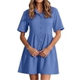 thumbnail image 1 of HNMKIU Shirt Collar Flared Hem A Line Dresses for Women Button Down Casual Loose Fit Summer Dress for Women Blue,L, 1 of 7