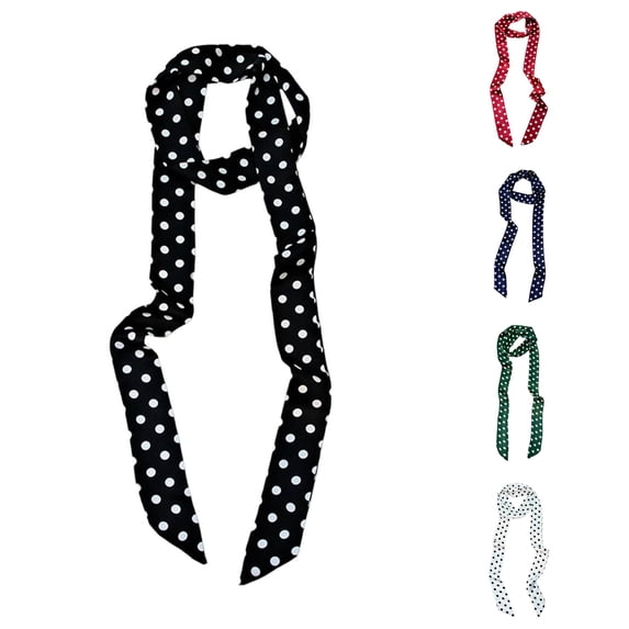 HNMKIU Silk Scarves Elegant Polka Silk Scarf Versatile Fashion For Hair And Waist Styling Black,One Size