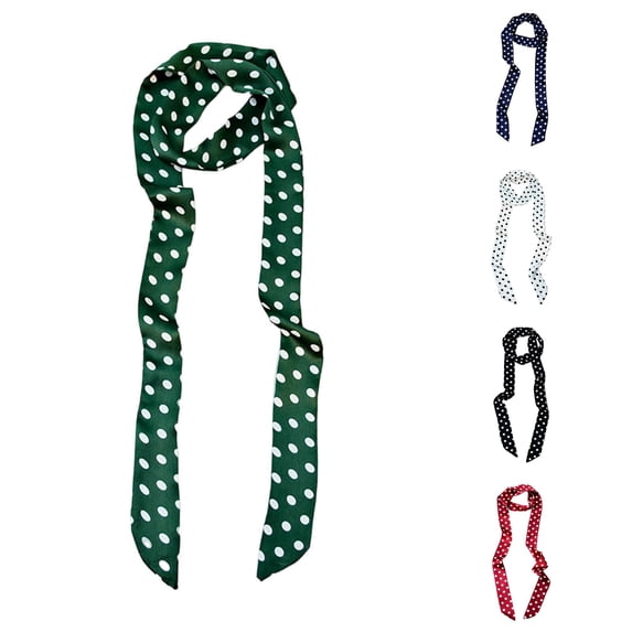 HNMKIU Silk Scarves Elegant Polka Silk Scarf Versatile Fashion For Hair And Waist Styling Green,One Size