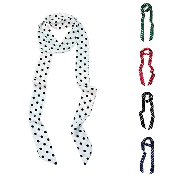 HNMKIU Silk Scarves Elegant Polka Silk Scarf Versatile Fashion For Hair And Waist Styling White,One Size