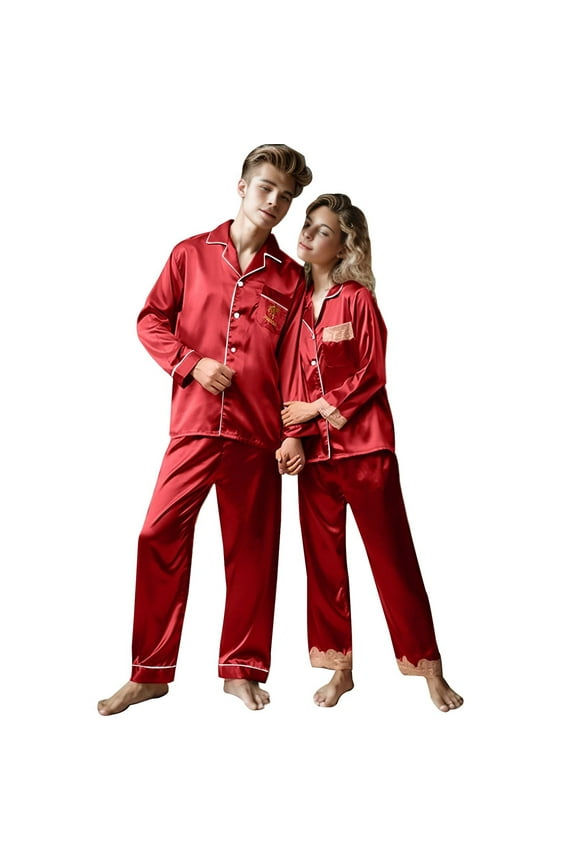 Silk and Coolmax Blend Couples Sleepwear Set for Home Relaxation and Comfortable Nighttime Rest RD1,XL
