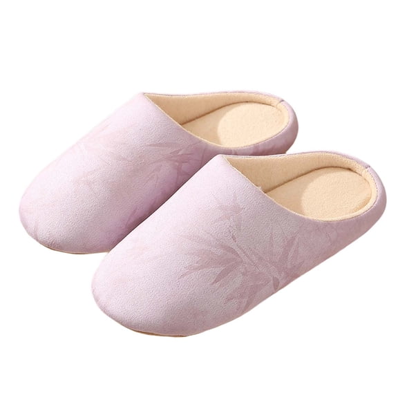 HNMKIU Slippers for Women Indoor With Bamboo Leaf Print Quiet Soft Soled Washable and Comfortable Fabric for Bedroom and Home Wear Z01_Purple,37