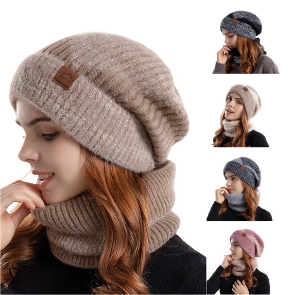 HNMKIU Slouchy Knitted Winter Hat Scarf Sets For Men Women Cozy Warm Unisex Outdoor Travel Accessory Khaki - One Size