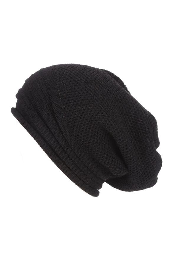 Slouchy Wool Knit Ski Hat for Men and Women Baggy Winter Warm Crochet Baseball Cap Black,One Size