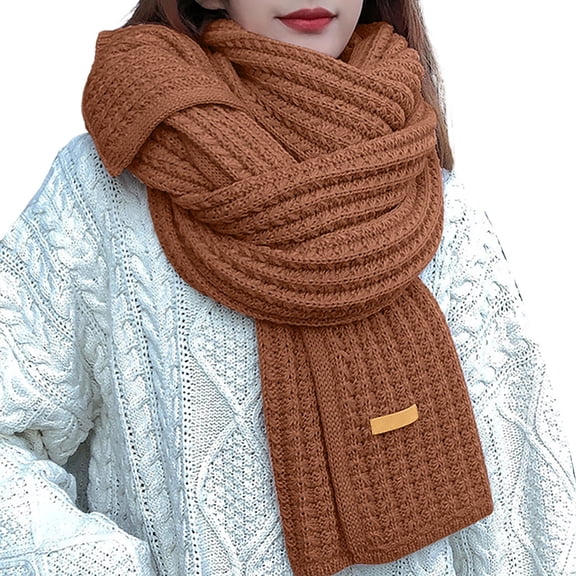 HNMKIU Soft Hand Knitted Winter Scarf for Casual Home Wear and Cozy Autumn Winter Wrap Solid Color Shawl Dress Up Accessory Khaki,One Size