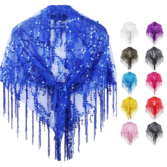 HNMKIU Soft Wrap Shawl Ladies Sequined Tassel Small Shawl Casual Blouse Wrap Blue,One Size