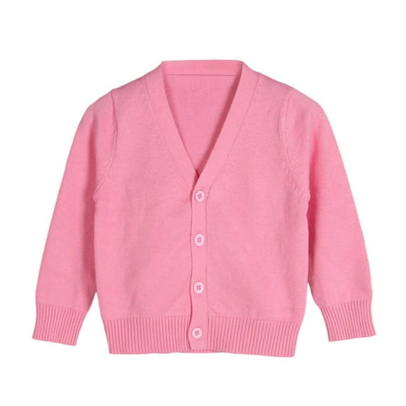 HNMKIU Solid Color Cardigan Long Sleeve Button Sweater Crew Neck Cardigan Sweaters for Kids Girls and Boys Knit Coat 1-8y Light Pink-b,18-24Months