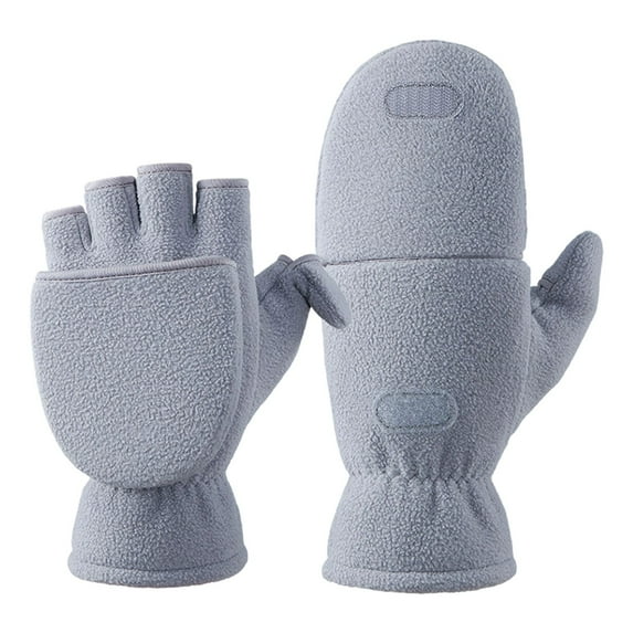 HNMKIU Solid Color Convertible Flip Top Mittens Winter Windproof Polar Fingerless Gloves With Flip Over Cover For Adults Cold Weather Outdoor Activities Grey,XL