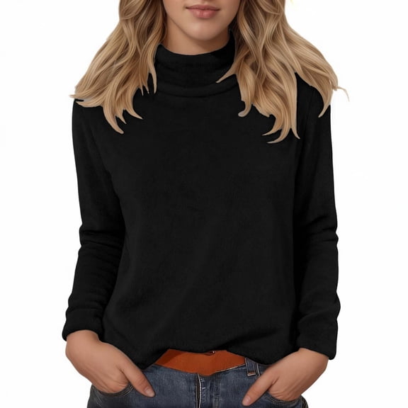 HNMKIU Solid Color High Neck Long Sleeve Knit Pullover Cozy Sweaters for Women Elegant and Warm for Daily Wear 02_Black,L